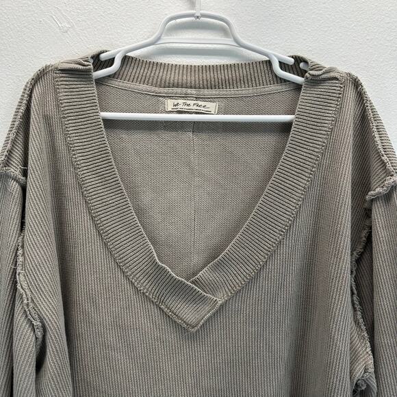 We the Free People Asher Thermal Oversized Long Sleeve Shirt Taupe Med - Picture 4 of 13